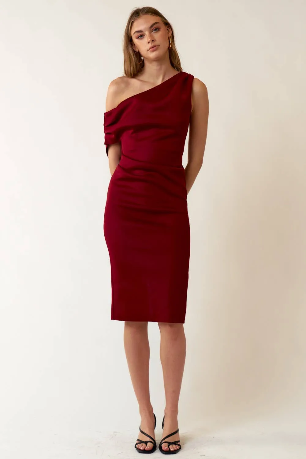 Scuba Midi Dress in Burgundy