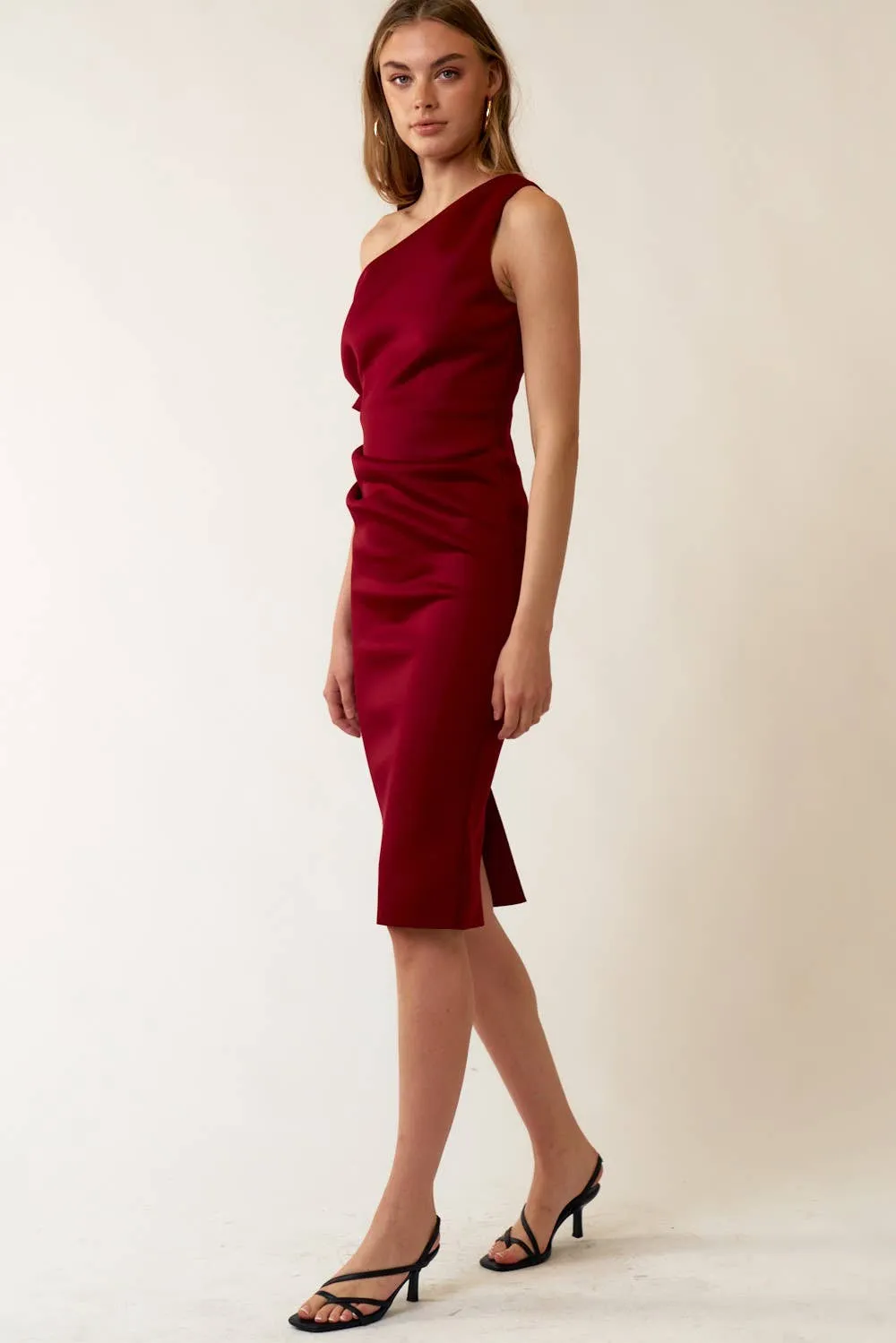 Scuba Midi Dress in Burgundy