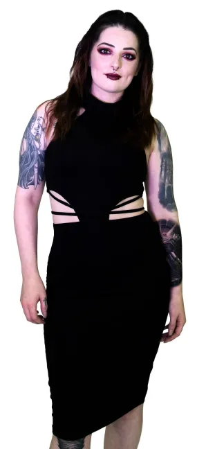 Seductive Black Stripes Black Midi Dress - Ruth