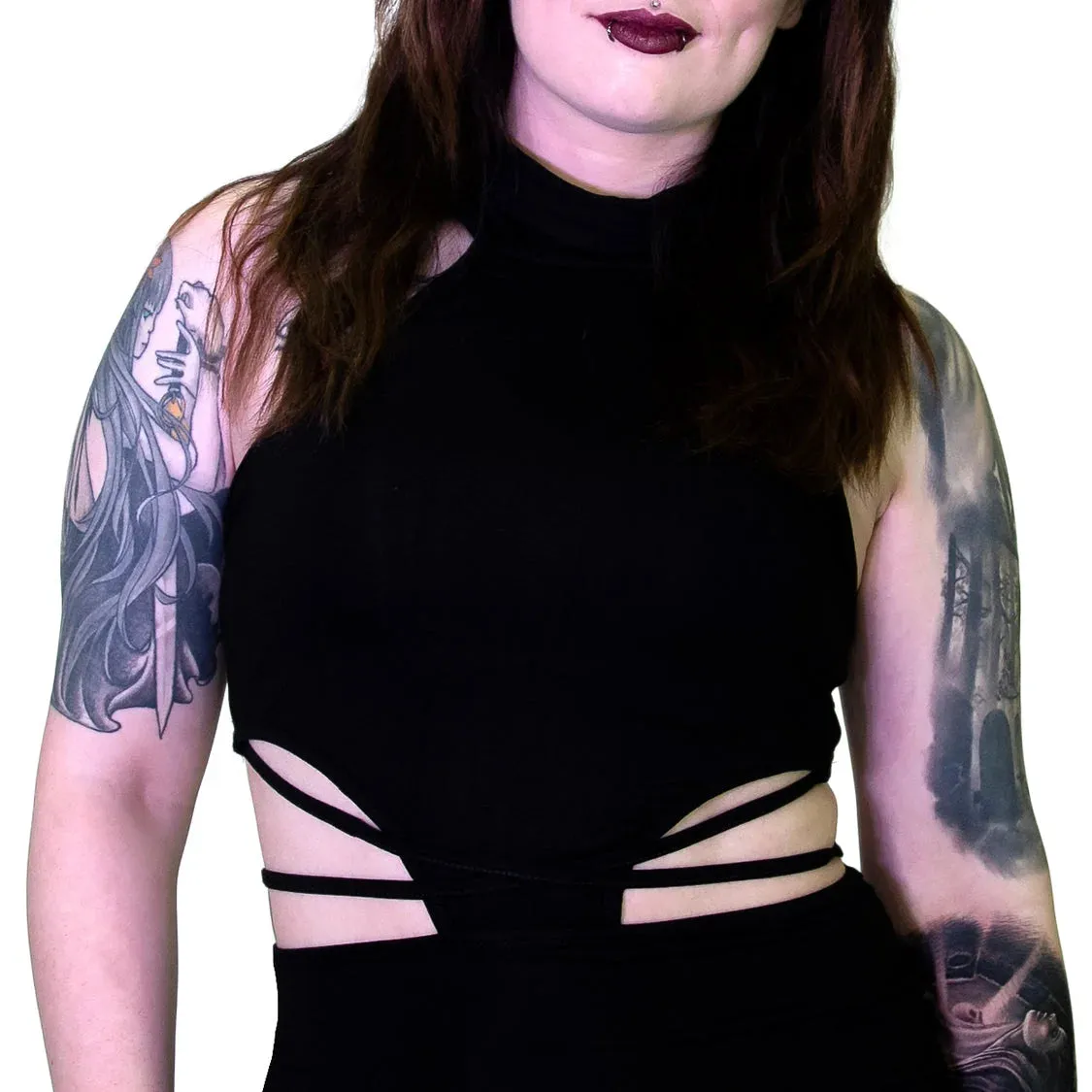 Seductive Black Stripes Black Midi Dress - Ruth