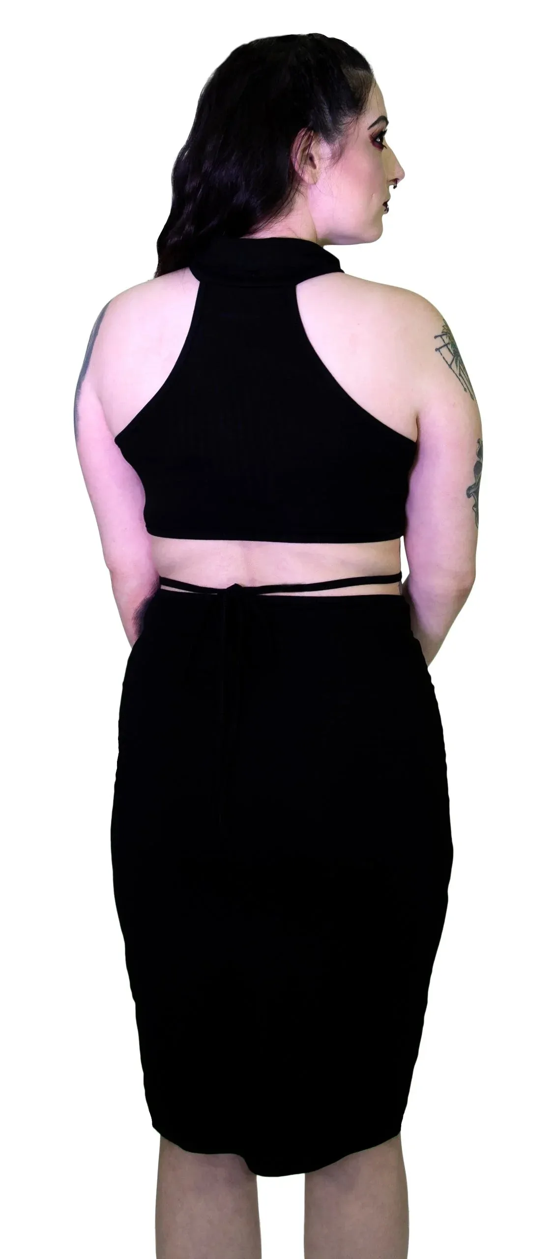 Seductive Black Stripes Black Midi Dress - Ruth