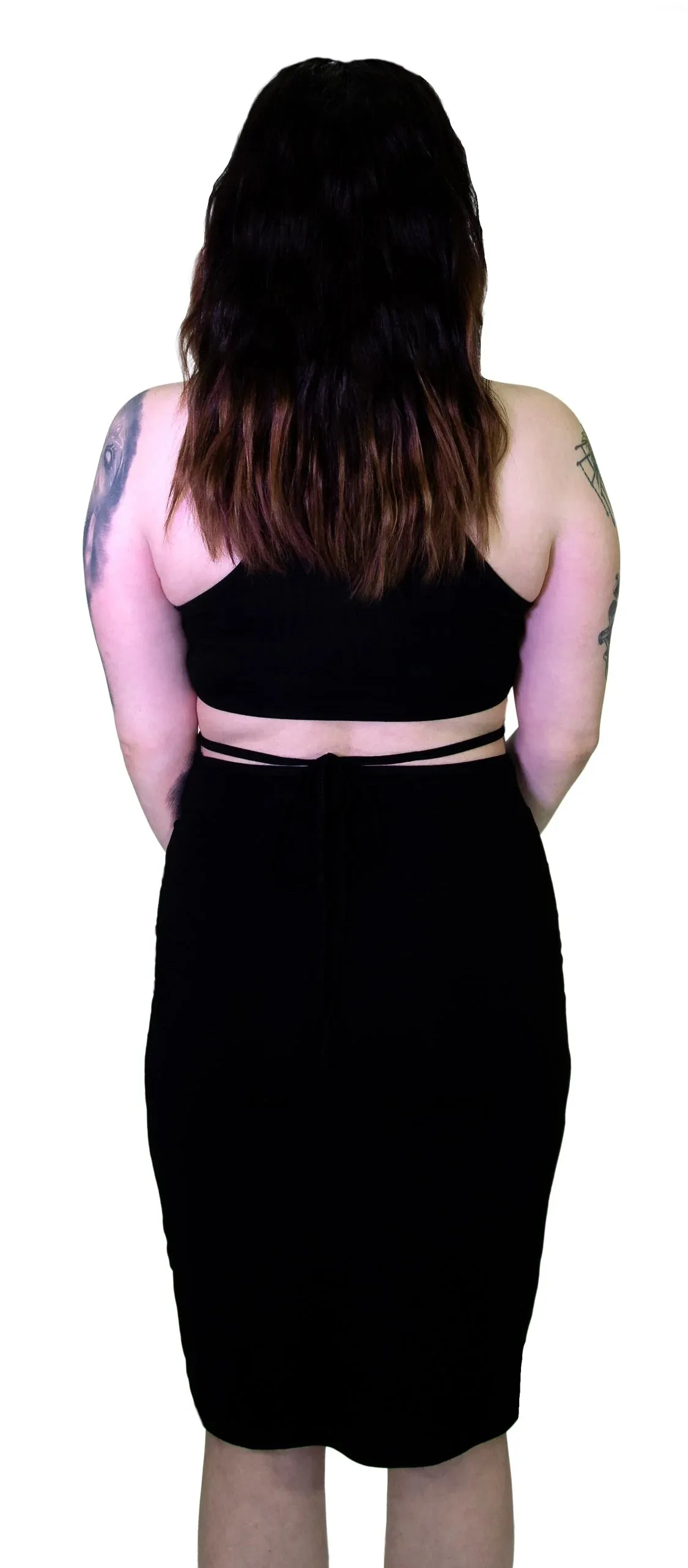 Seductive Black Stripes Black Midi Dress - Ruth
