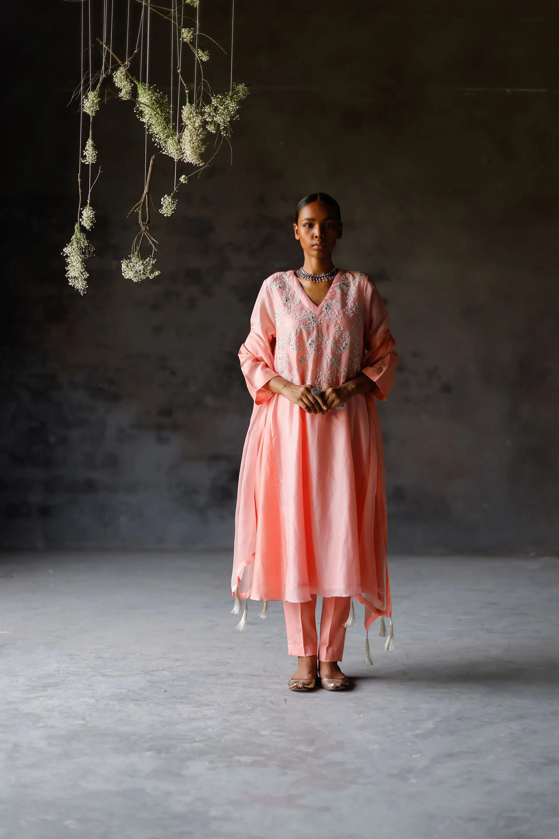 Shikha Mehta Masoom Gulabi Zariha Kurta Set Chanderi Silk Pink Paak Ss24-Smgz06