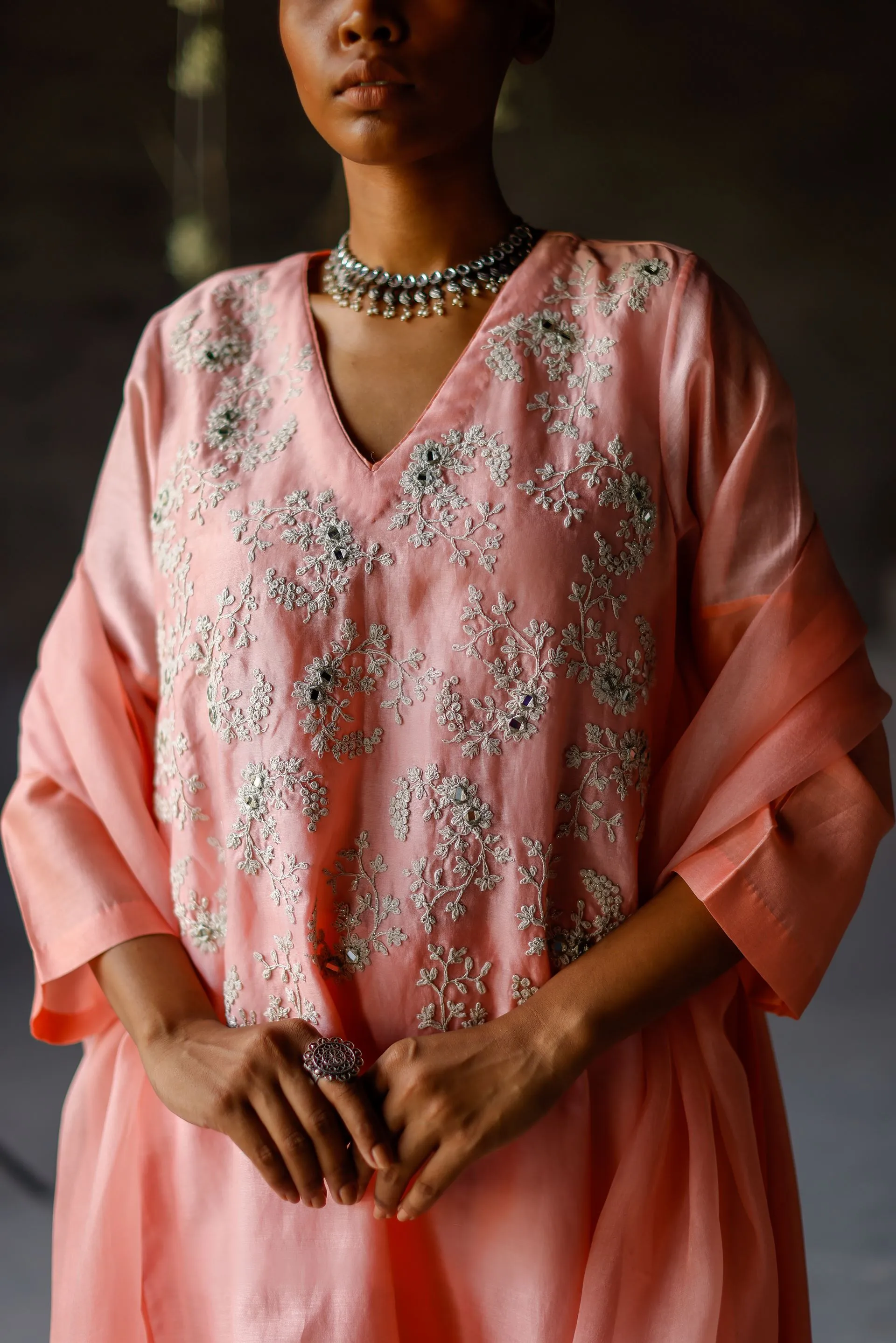 Shikha Mehta Masoom Gulabi Zariha Kurta Set Chanderi Silk Pink Paak Ss24-Smgz06