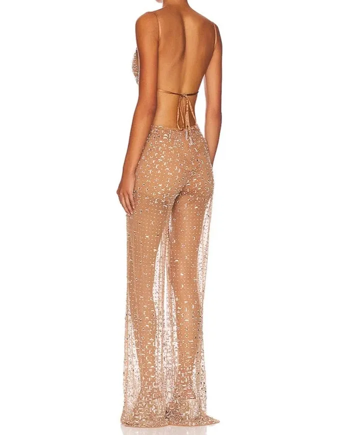 SHINE BRIGHT Sequin Backless Jumpsuit