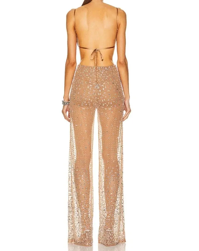 SHINE BRIGHT Sequin Backless Jumpsuit