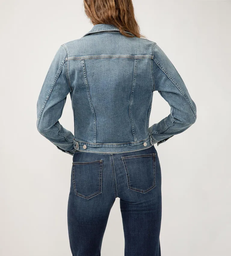 Silver Jeans Women's Notched Crop Jean Jacket - Medium Light Indigo Wash