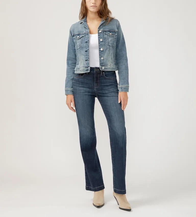 Silver Jeans Women's Notched Crop Jean Jacket - Medium Light Indigo Wash