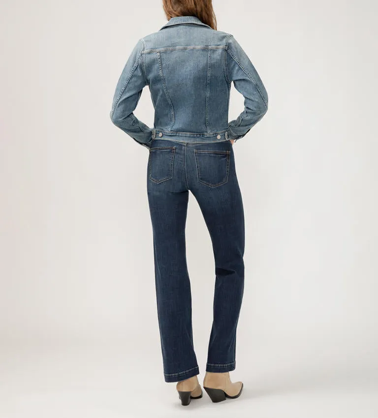 Silver Jeans Women's Notched Crop Jean Jacket - Medium Light Indigo Wash