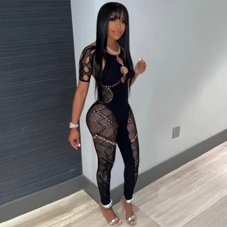Stretchy Black Sexy Cut Out Mesh Catsuit