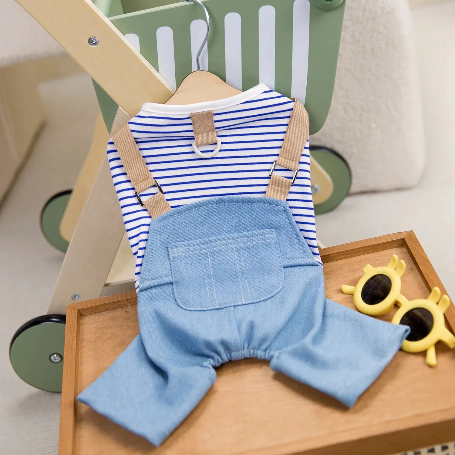 Striped Pet Dog Cat Jumpsuit Rompers Denim Design Pet Puppy Shirts Spring/Summer Clothing Apparel