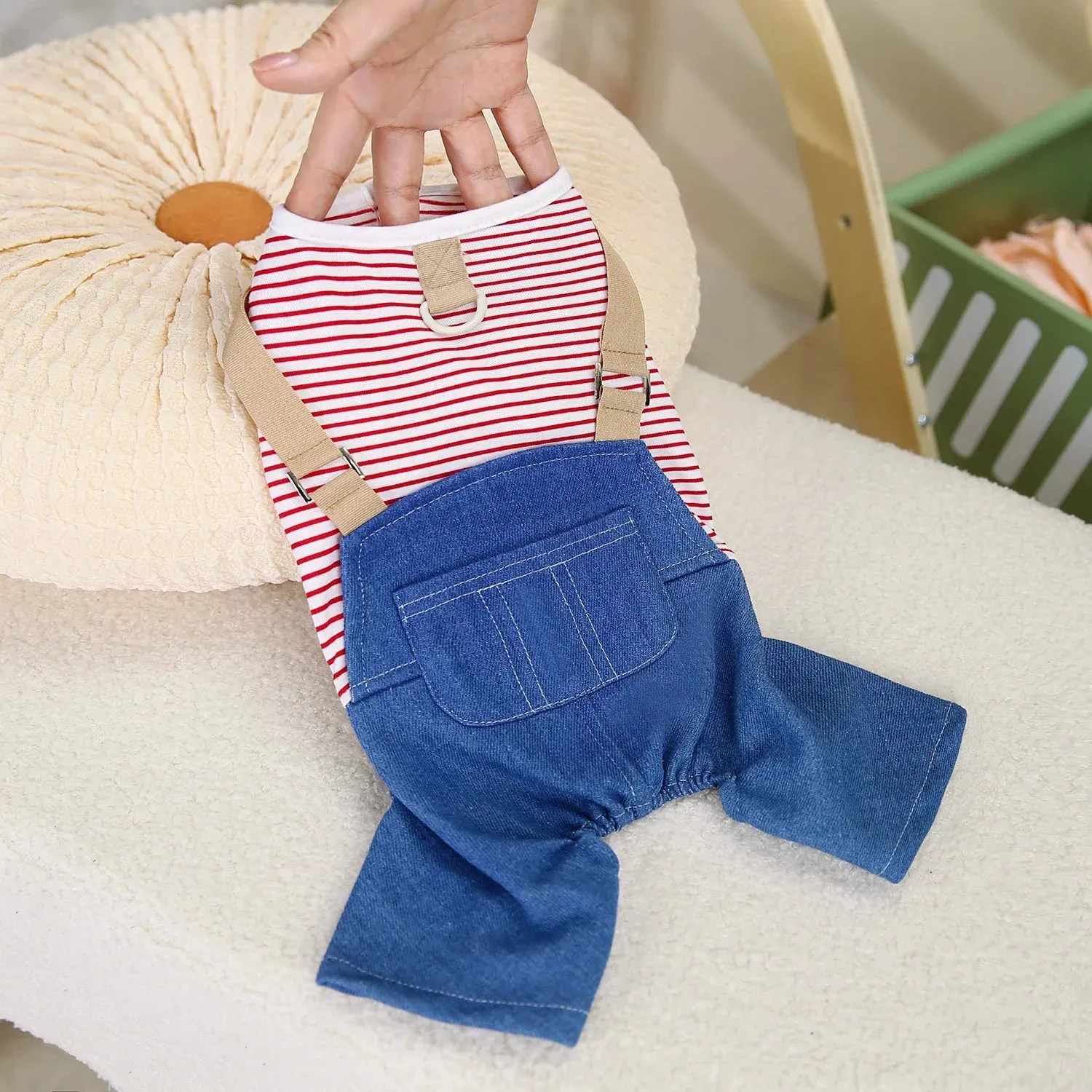 Striped Pet Dog Cat Jumpsuit Rompers Denim Design Pet Puppy Shirts Spring/Summer Clothing Apparel