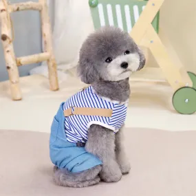 Striped Pet Dog Cat Jumpsuit Rompers Denim Design Pet Puppy Shirts Spring/Summer Clothing Apparel