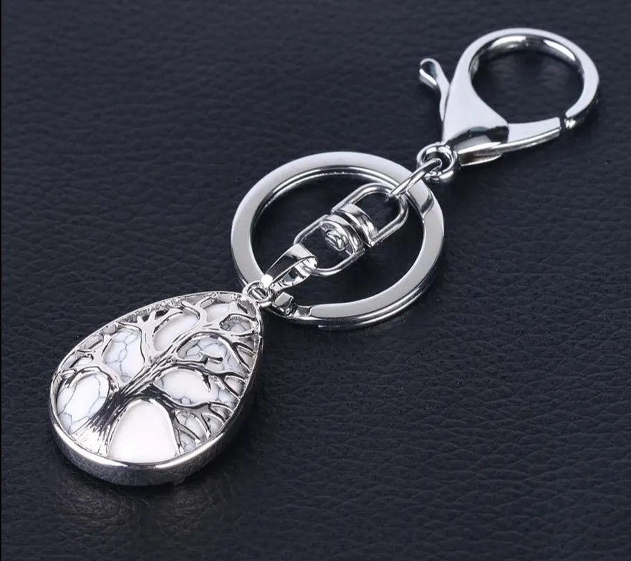 Water Drop Keychains Key Ring Key Holder Reiki Natural Gem Stone Tree of Life Pendant