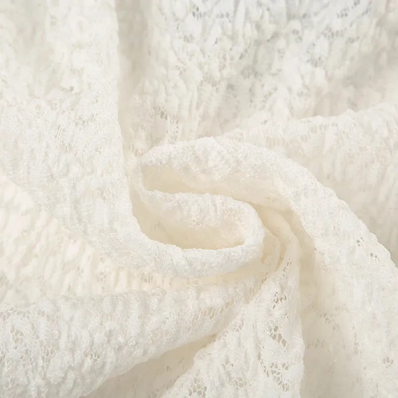 White Lace Turtleneck Blue Ribbon Bow Sleeveless Top