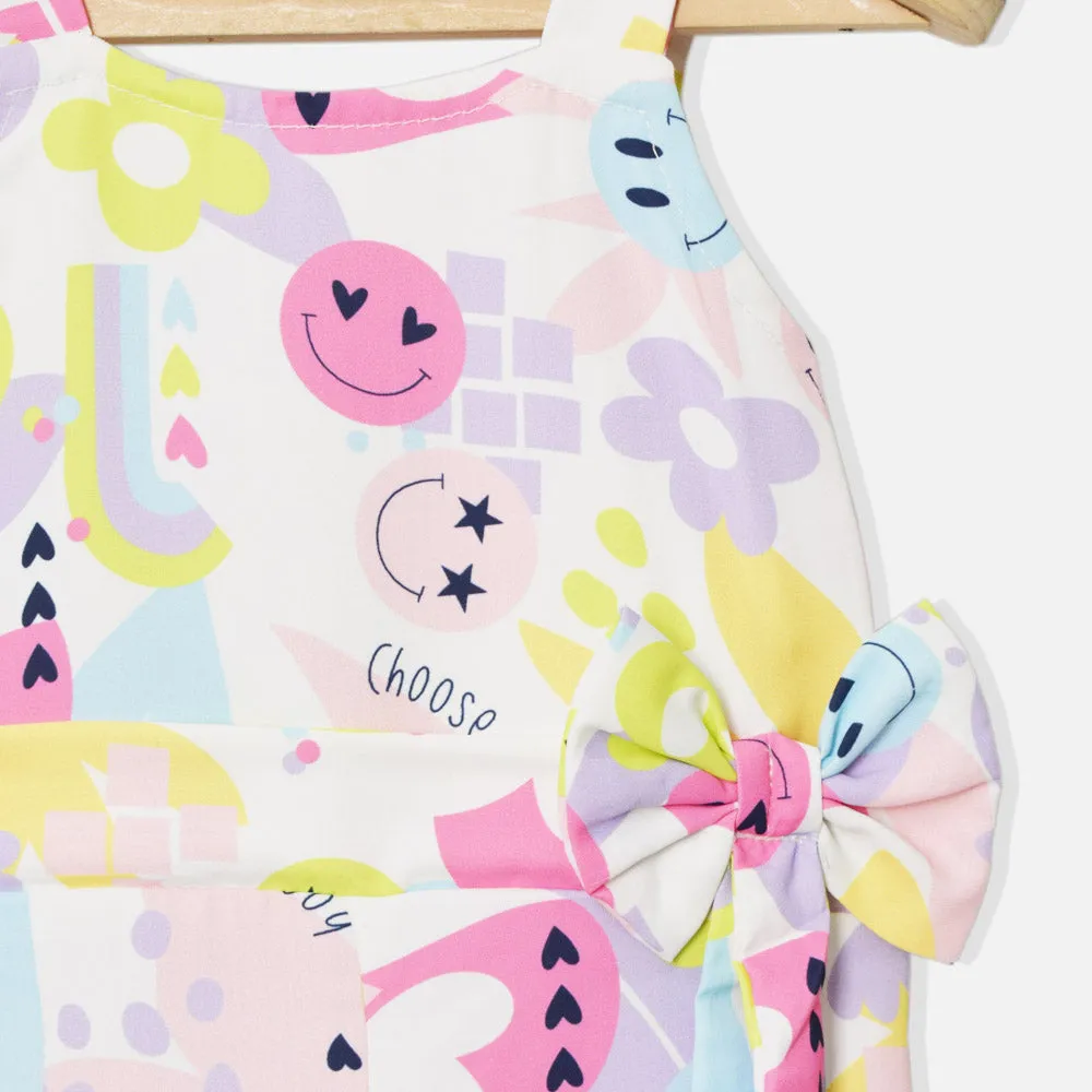 White Smiley Printed Sleeveless Jumpsuit