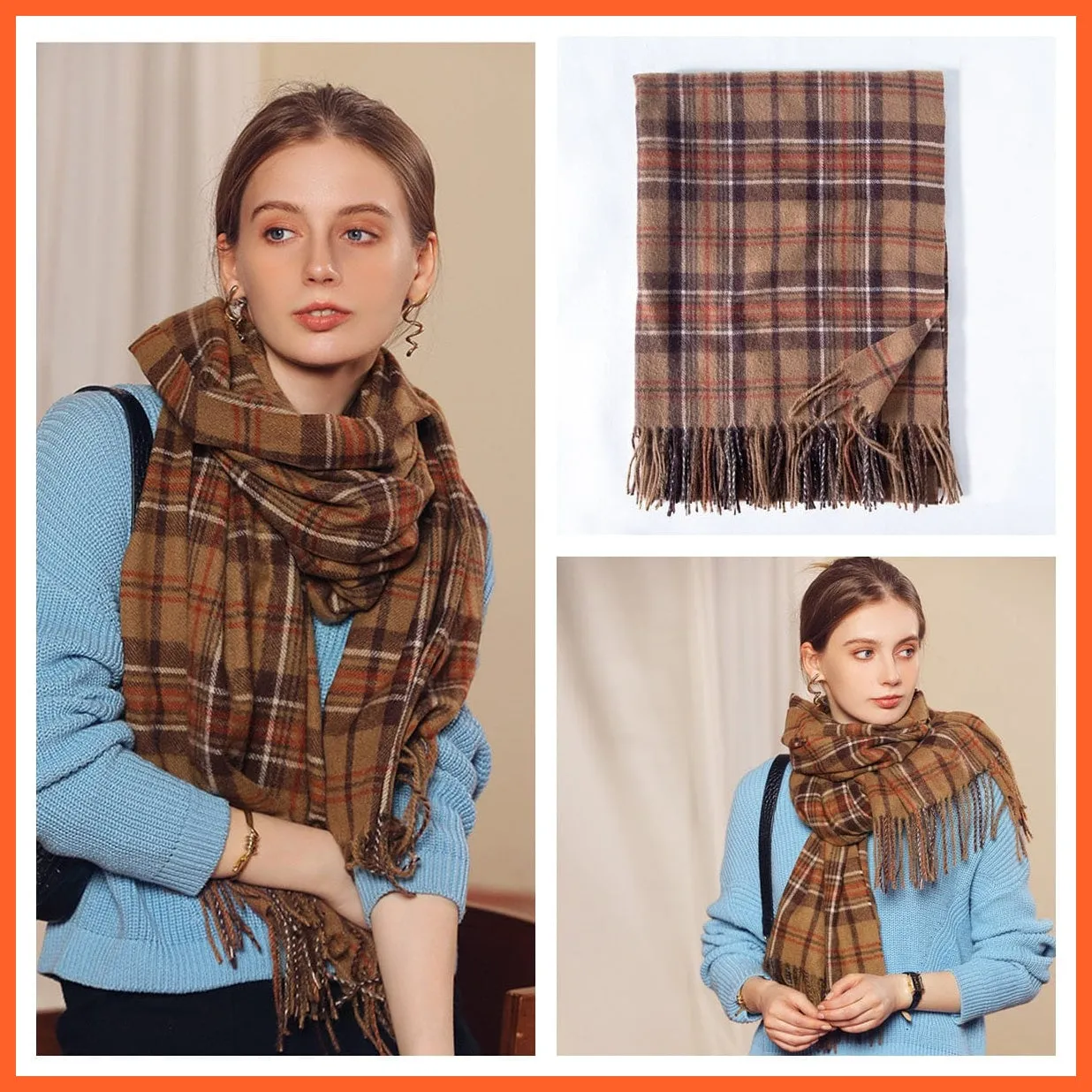 Women Winter Scarf Cashmere Feeling Muffler | Classic Plaid Shawl Wrap