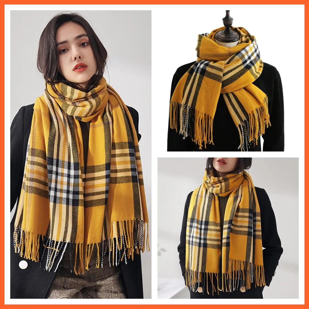Women Winter Scarf Cashmere Feeling Muffler | Classic Plaid Shawl Wrap