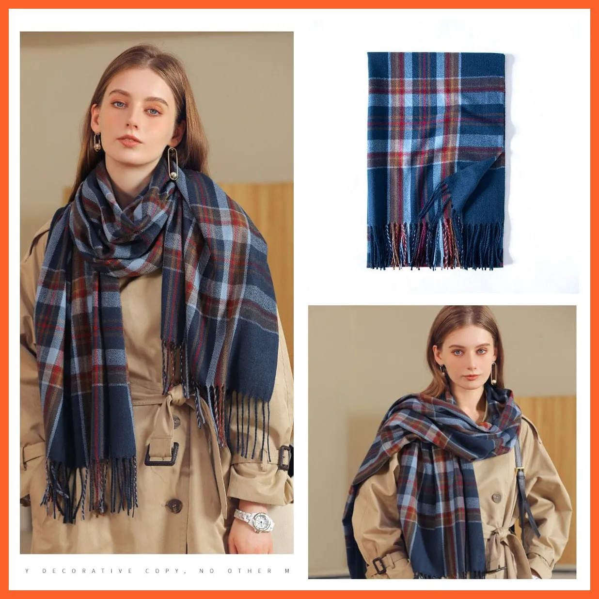 Women Winter Scarf Cashmere Feeling Muffler | Classic Plaid Shawl Wrap