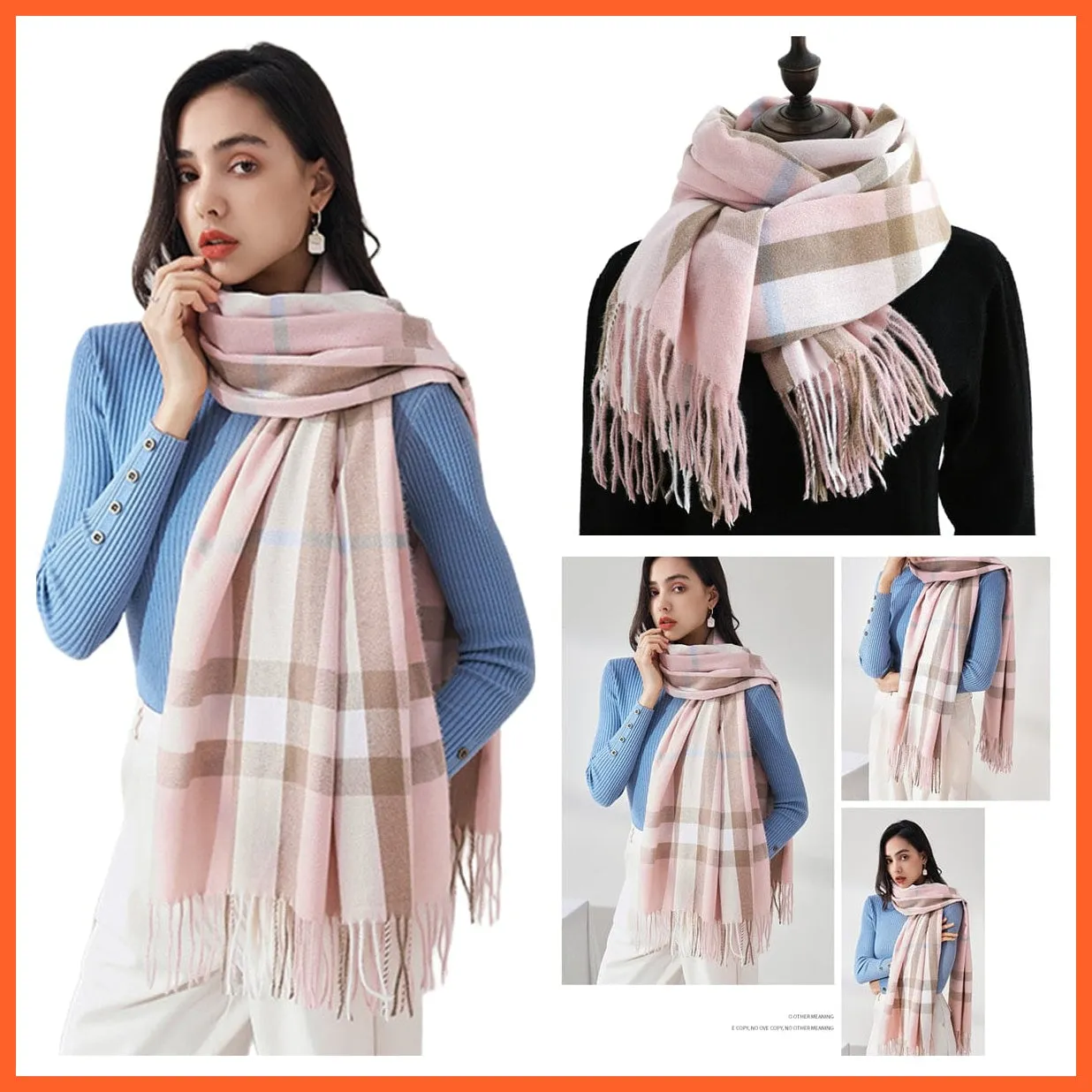Women Winter Scarf Cashmere Feeling Muffler | Classic Plaid Shawl Wrap