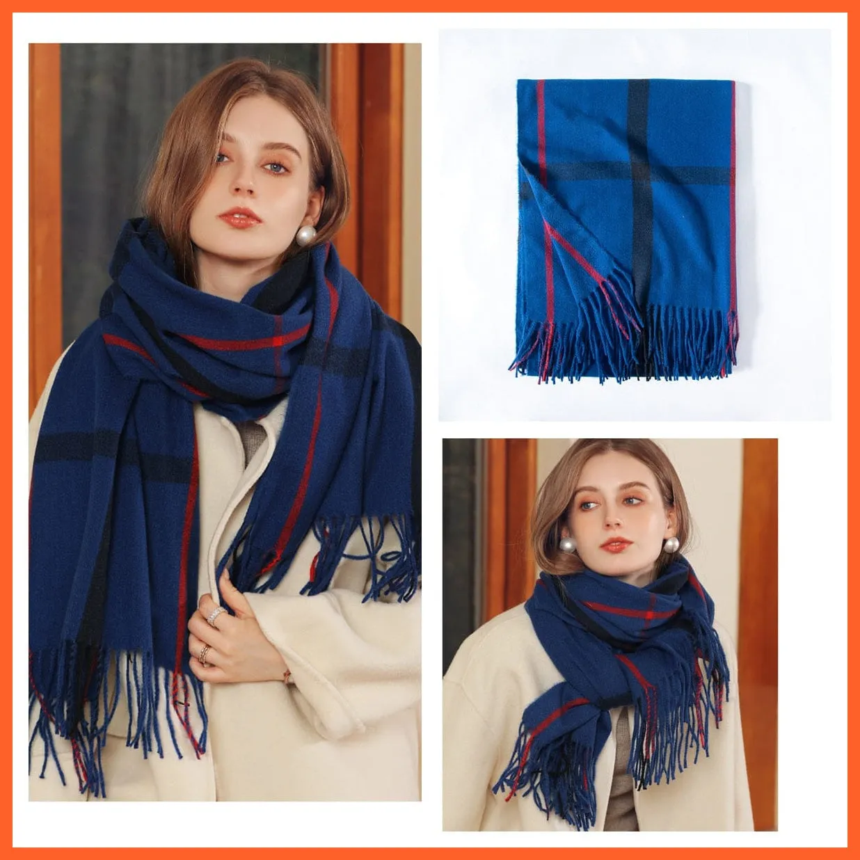 Women Winter Scarf Cashmere Feeling Muffler | Classic Plaid Shawl Wrap