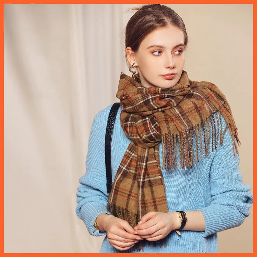 Women Winter Scarf Cashmere Feeling Muffler | Classic Plaid Shawl Wrap