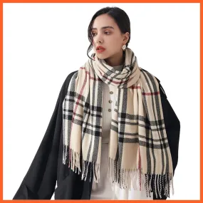 Women Winter Scarf Cashmere Feeling Muffler | Classic Plaid Shawl Wrap