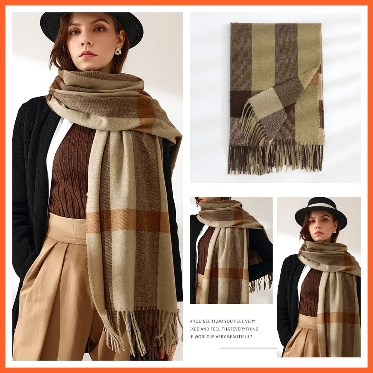 Women Winter Scarf Cashmere Feeling Muffler | Classic Plaid Shawl Wrap