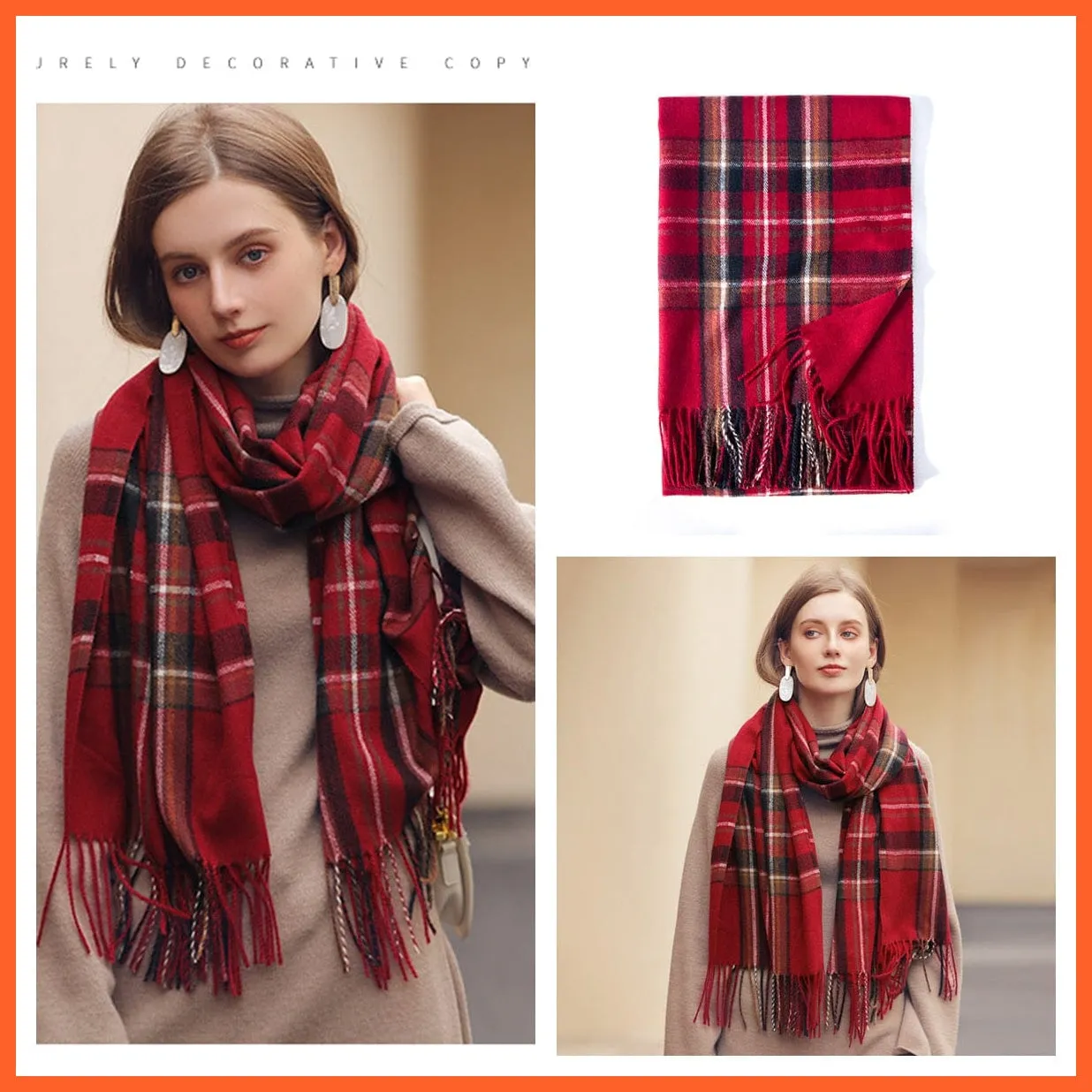 Women Winter Scarf Cashmere Feeling Muffler | Classic Plaid Shawl Wrap