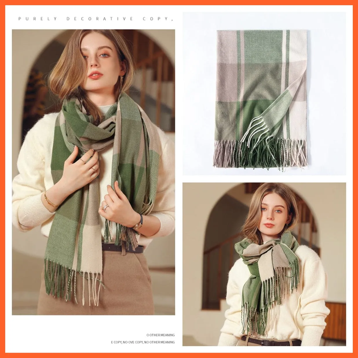 Women Winter Scarf Cashmere Feeling Muffler | Classic Plaid Shawl Wrap