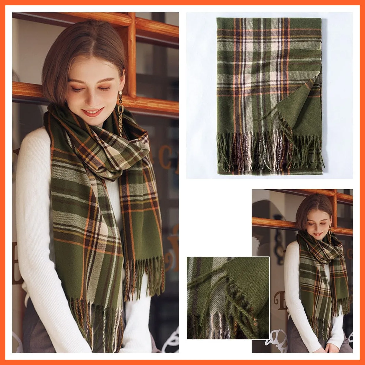 Women Winter Scarf Cashmere Feeling Muffler | Classic Plaid Shawl Wrap