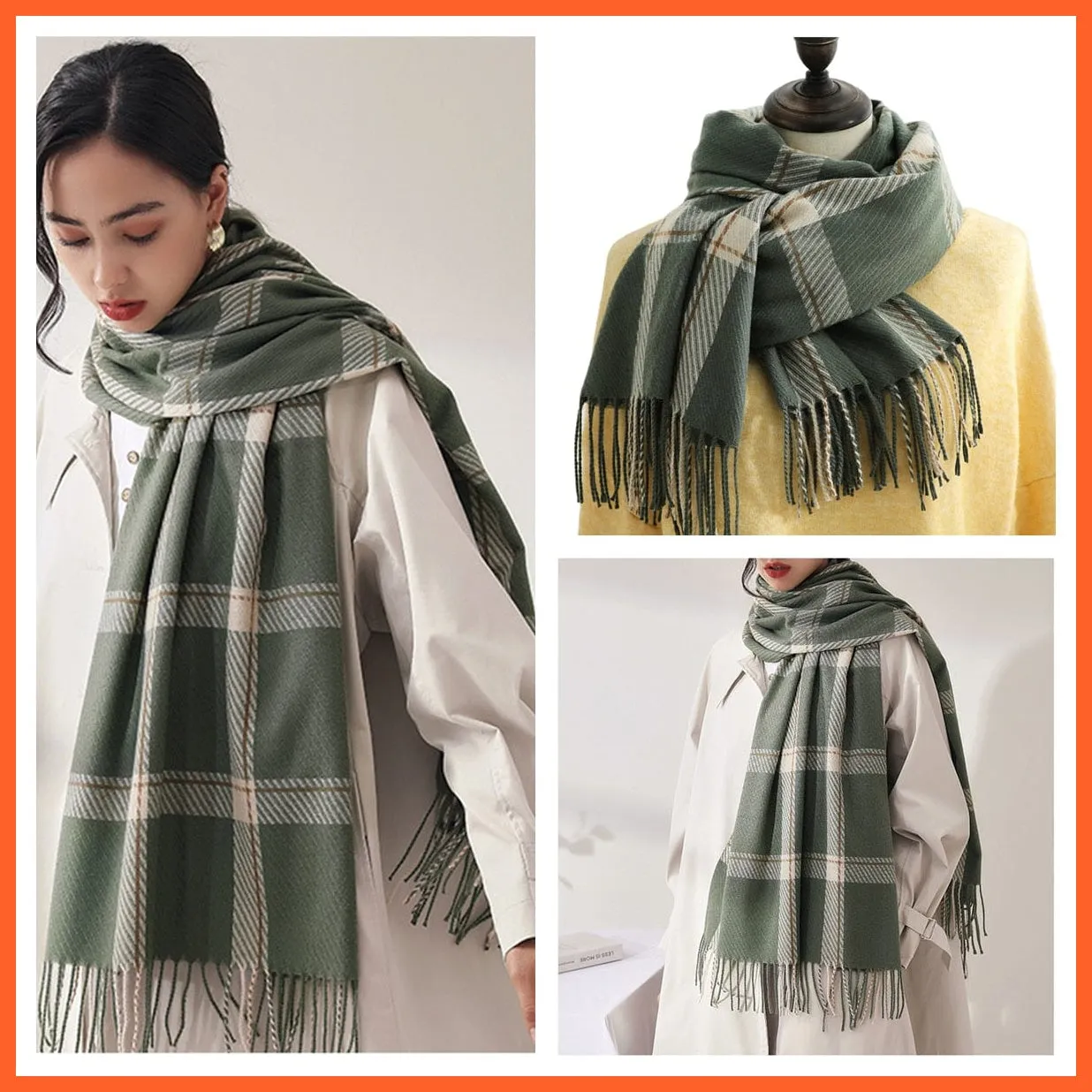 Women Winter Scarf Cashmere Feeling Muffler | Classic Plaid Shawl Wrap