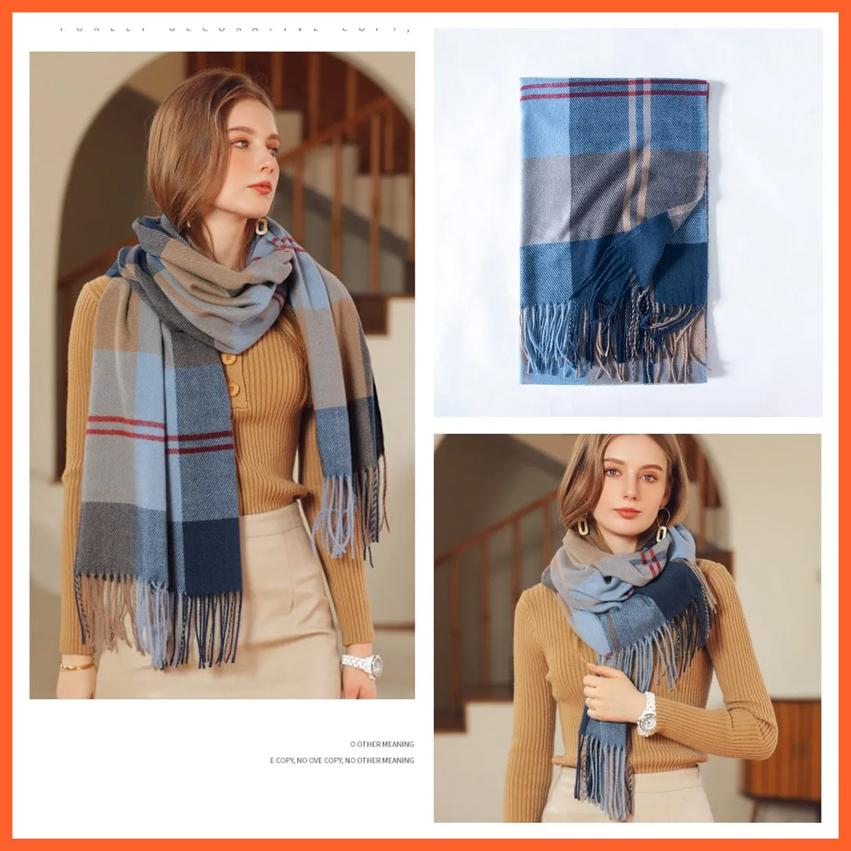 Women Winter Scarf Cashmere Feeling Muffler | Classic Plaid Shawl Wrap