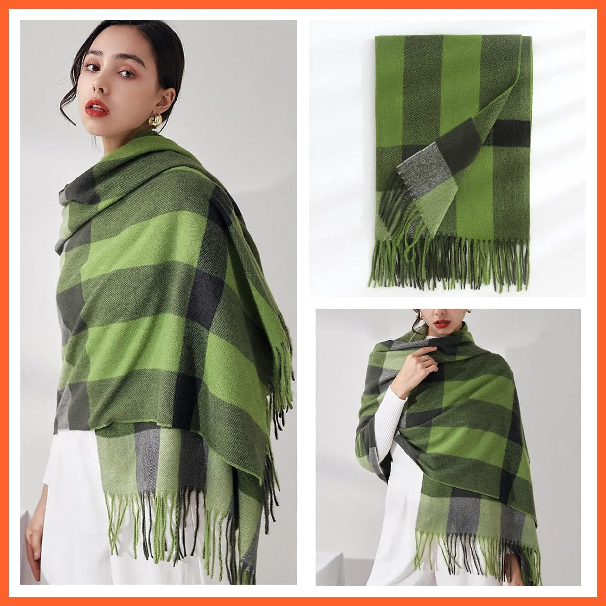 Women Winter Scarf Cashmere Feeling Muffler | Classic Plaid Shawl Wrap