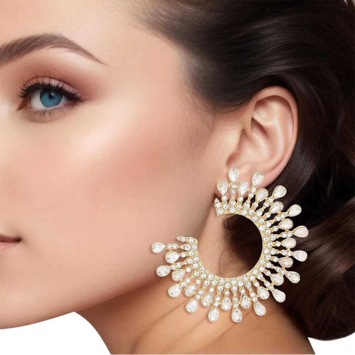 Women's Clear & Gold C-Shape Studs: Edgy Elegance for Your Ears