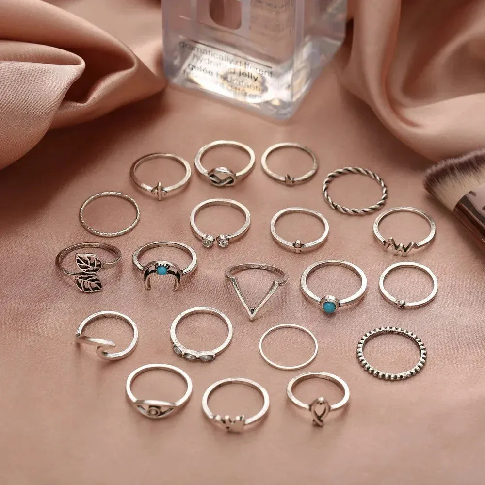 Women's Moon and Eyes King Combination Bohemian 20-Piece Ring