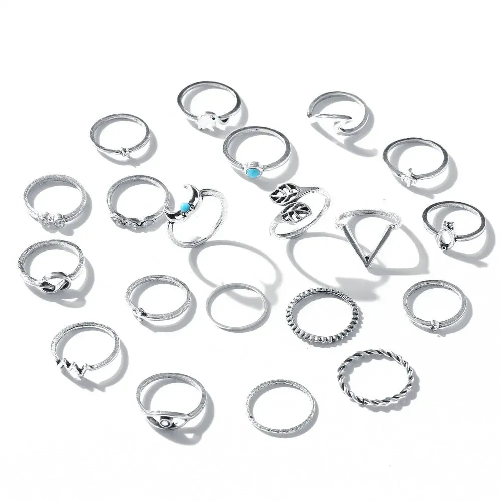 Women's Moon and Eyes King Combination Bohemian 20-Piece Ring