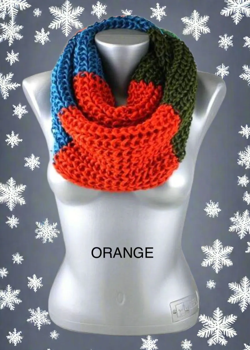 Womens Winter Scarf, Infinity Loop Scarf, Color Block Striped Scarf, OS, Multi-Colors