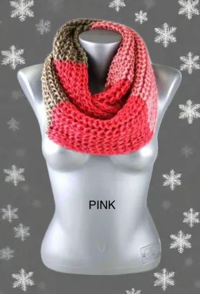 Womens Winter Scarf, Infinity Loop Scarf, Color Block Striped Scarf, OS, Multi-Colors