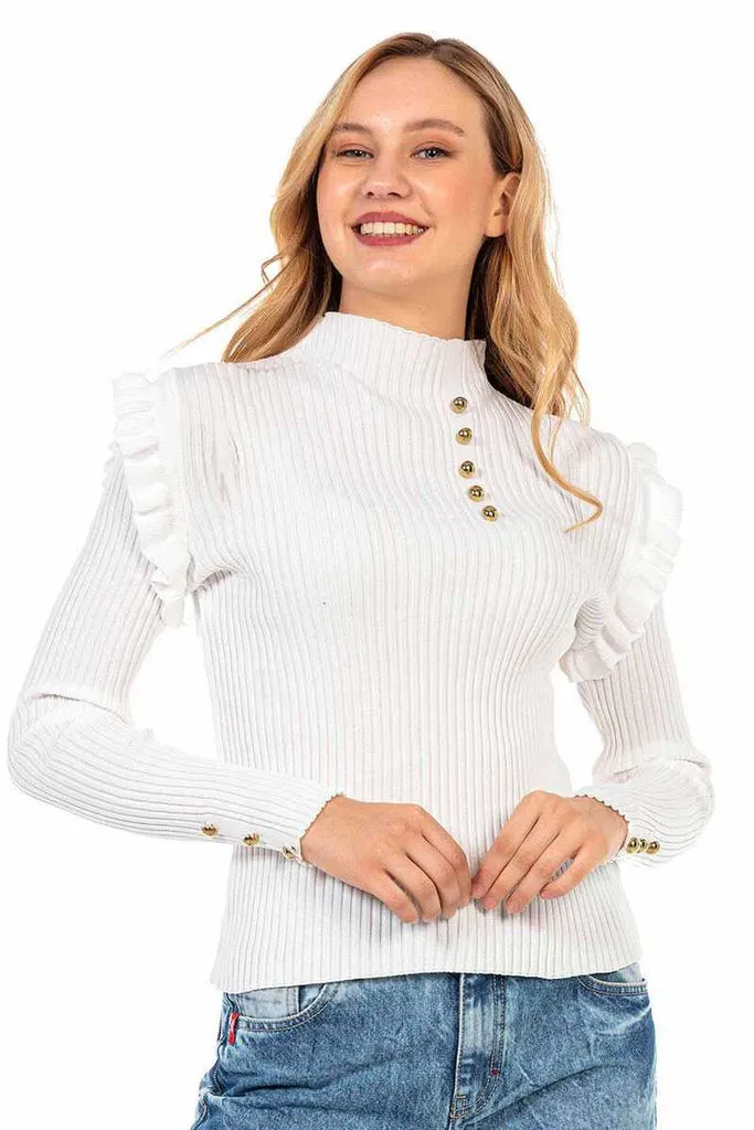 WP209 Buttoned Turtleneck Women's Sweater