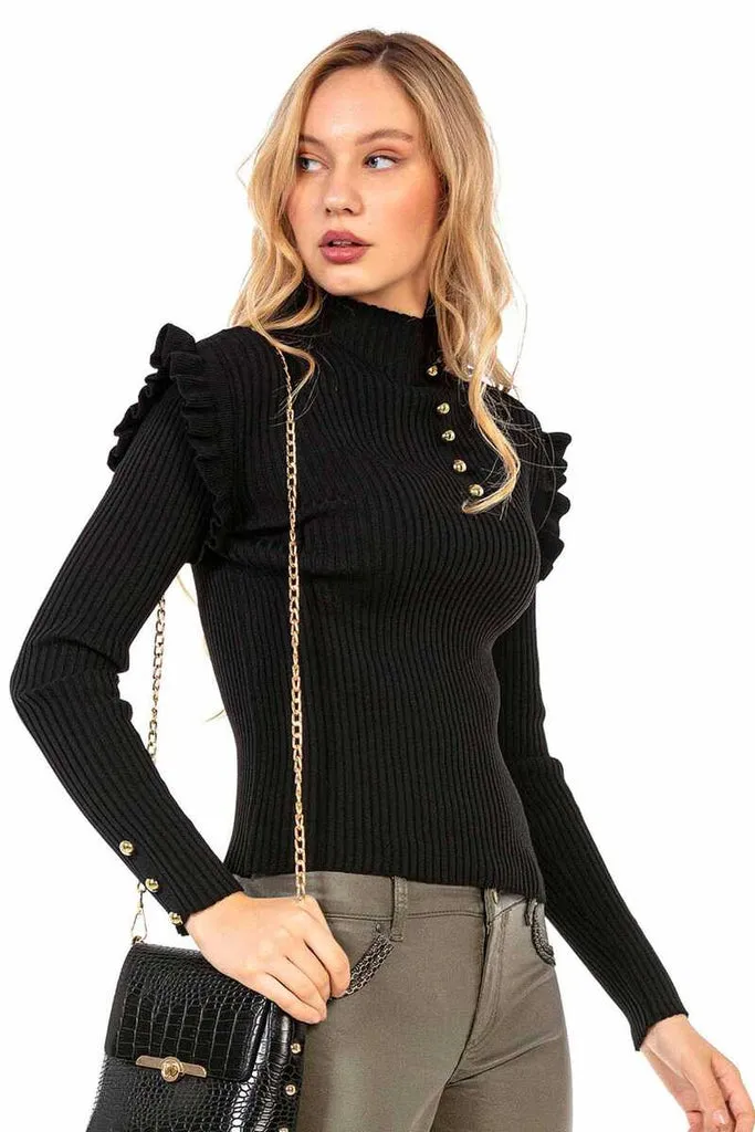 WP209 Buttoned Turtleneck Women's Sweater