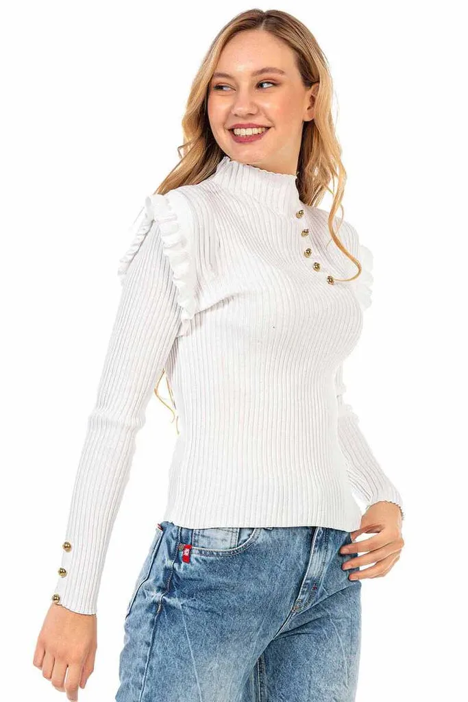 WP209 Buttoned Turtleneck Women's Sweater