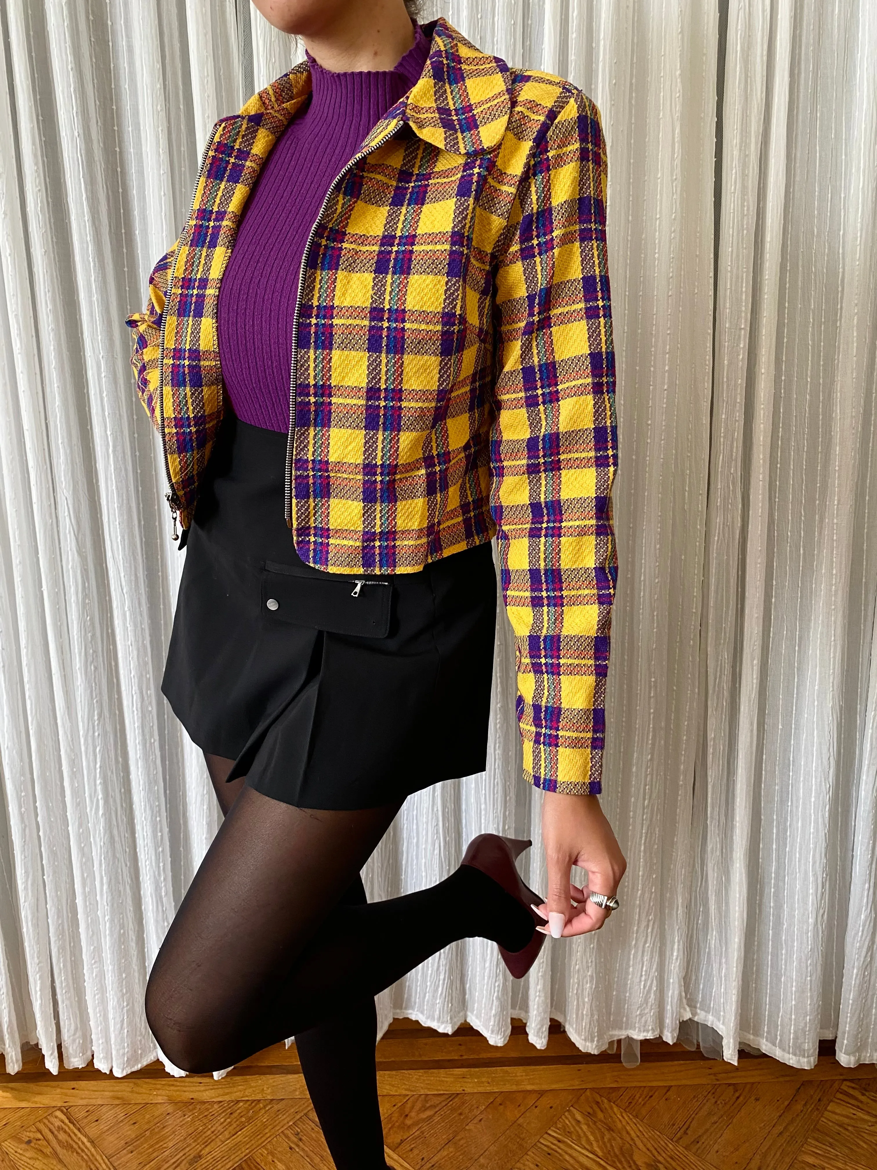 Yellow colorful long sleeve cropped sweater