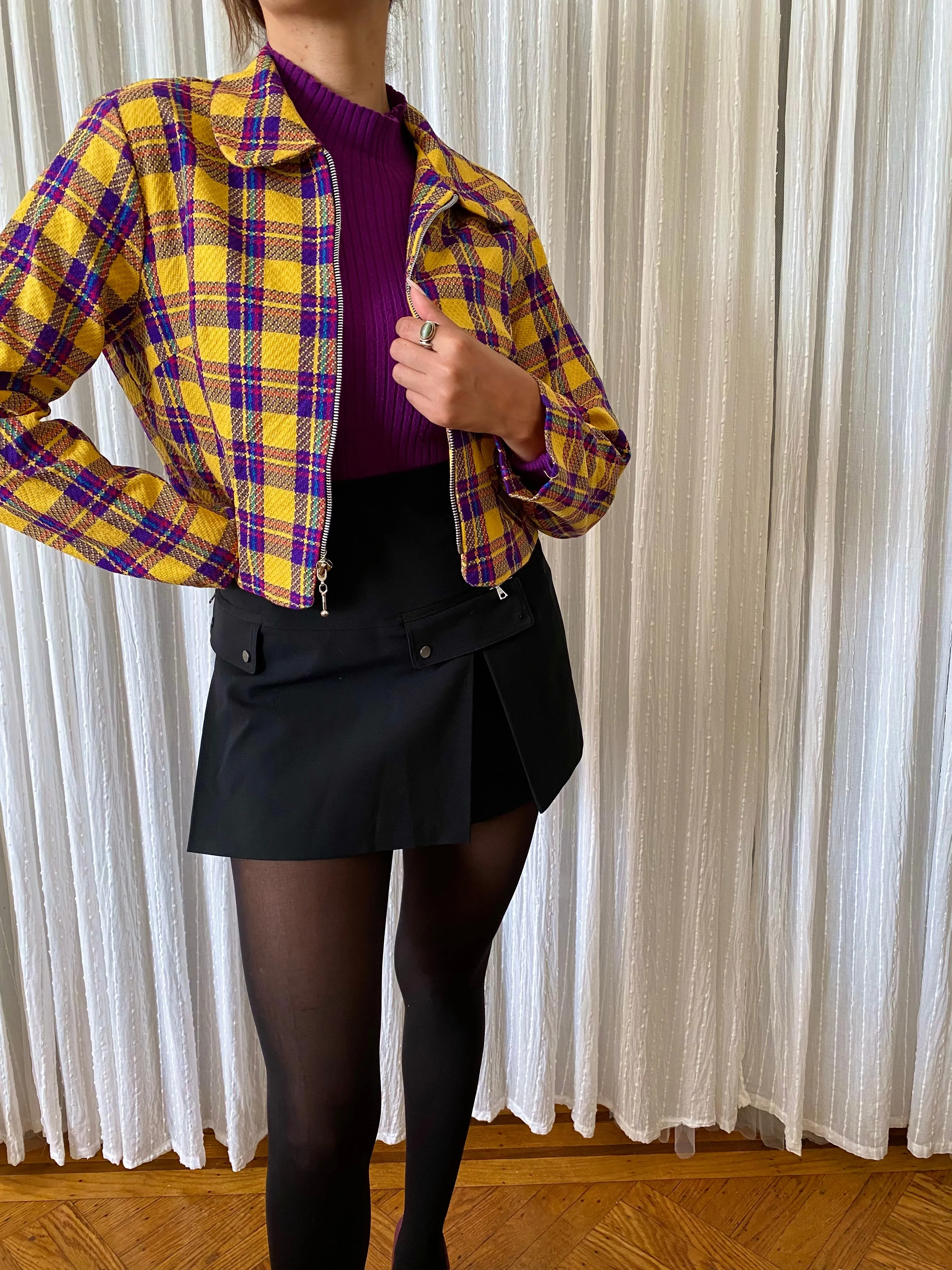 Yellow colorful long sleeve cropped sweater