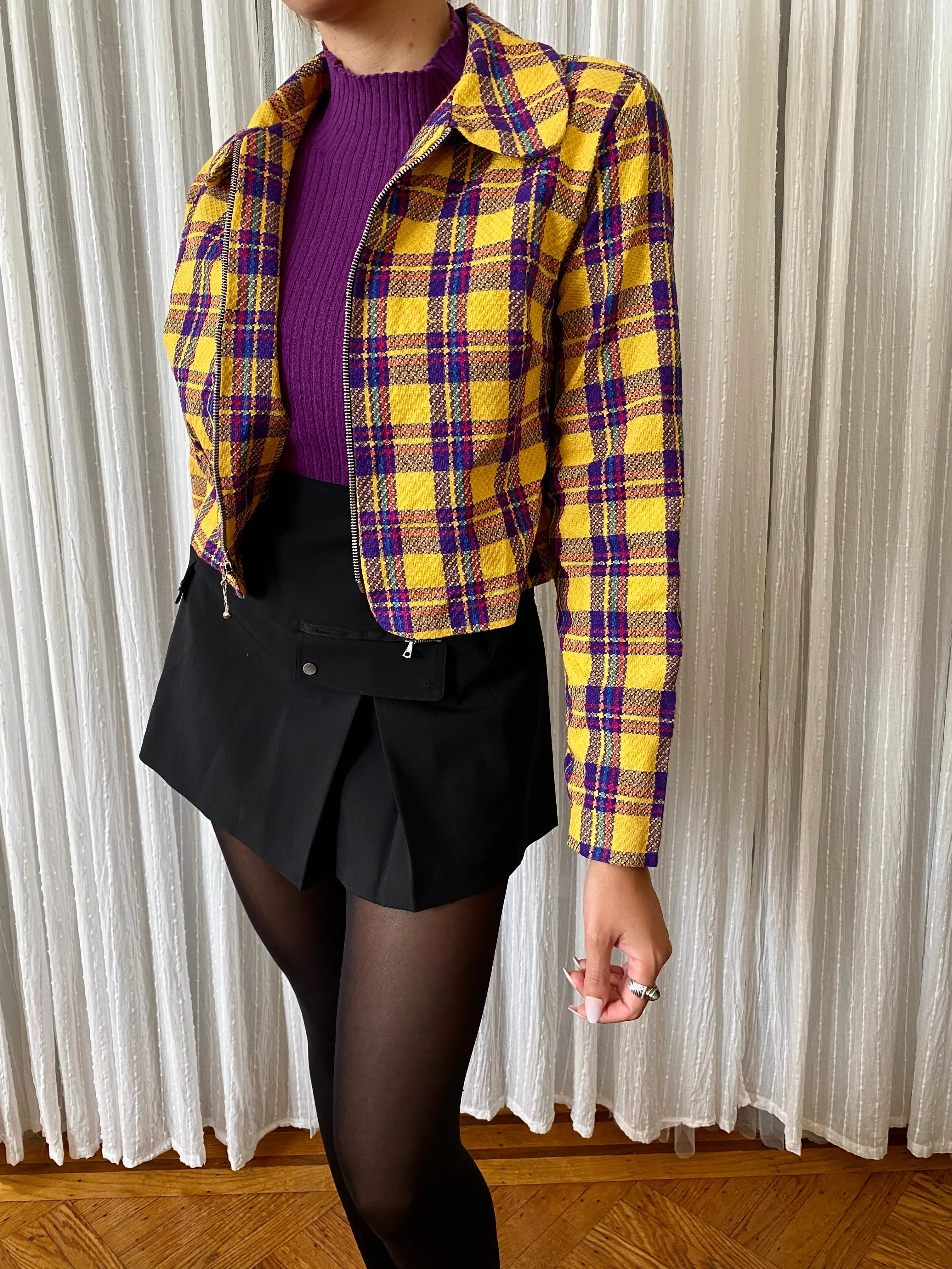 Yellow colorful long sleeve cropped sweater