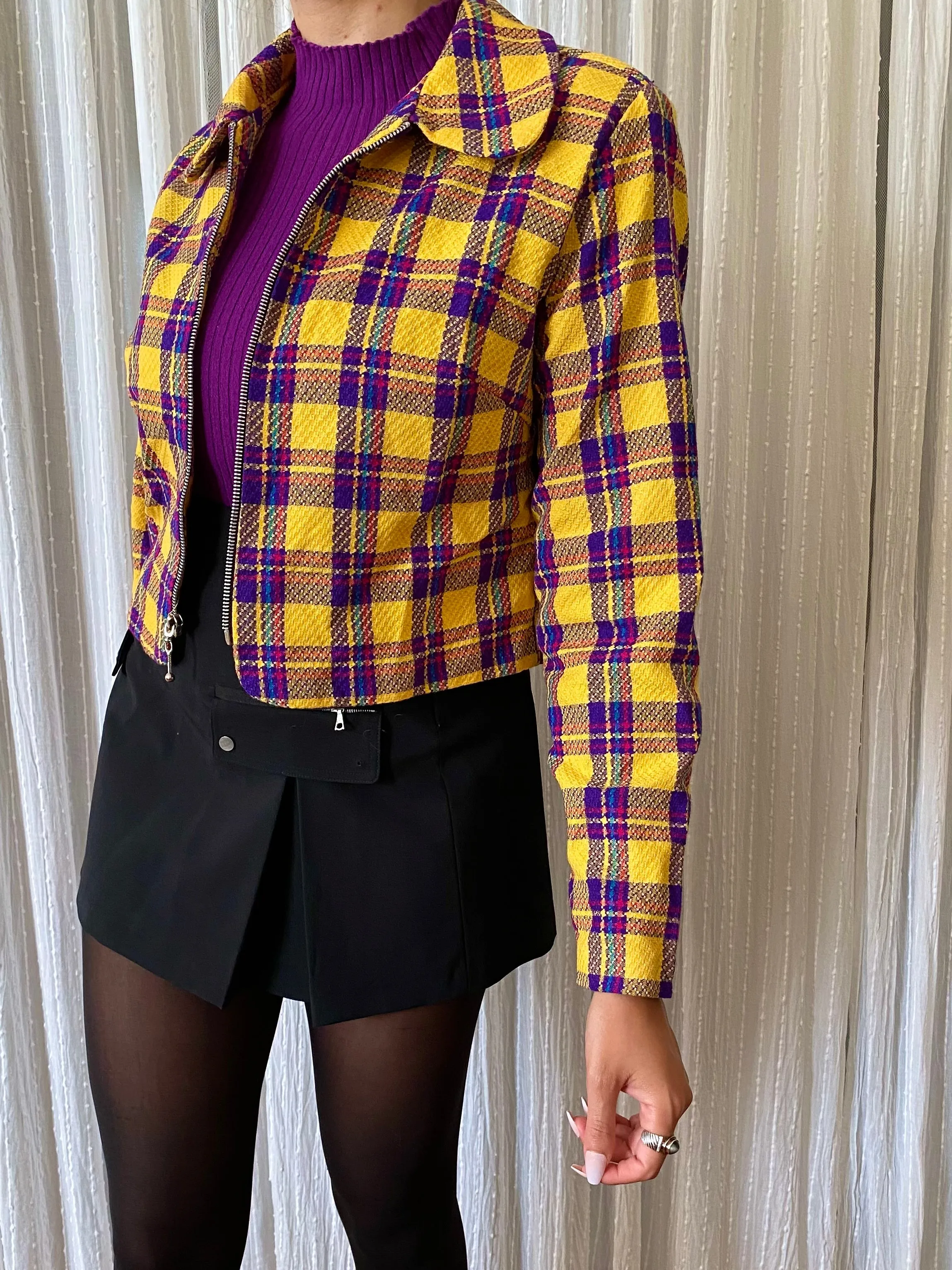 Yellow colorful long sleeve cropped sweater