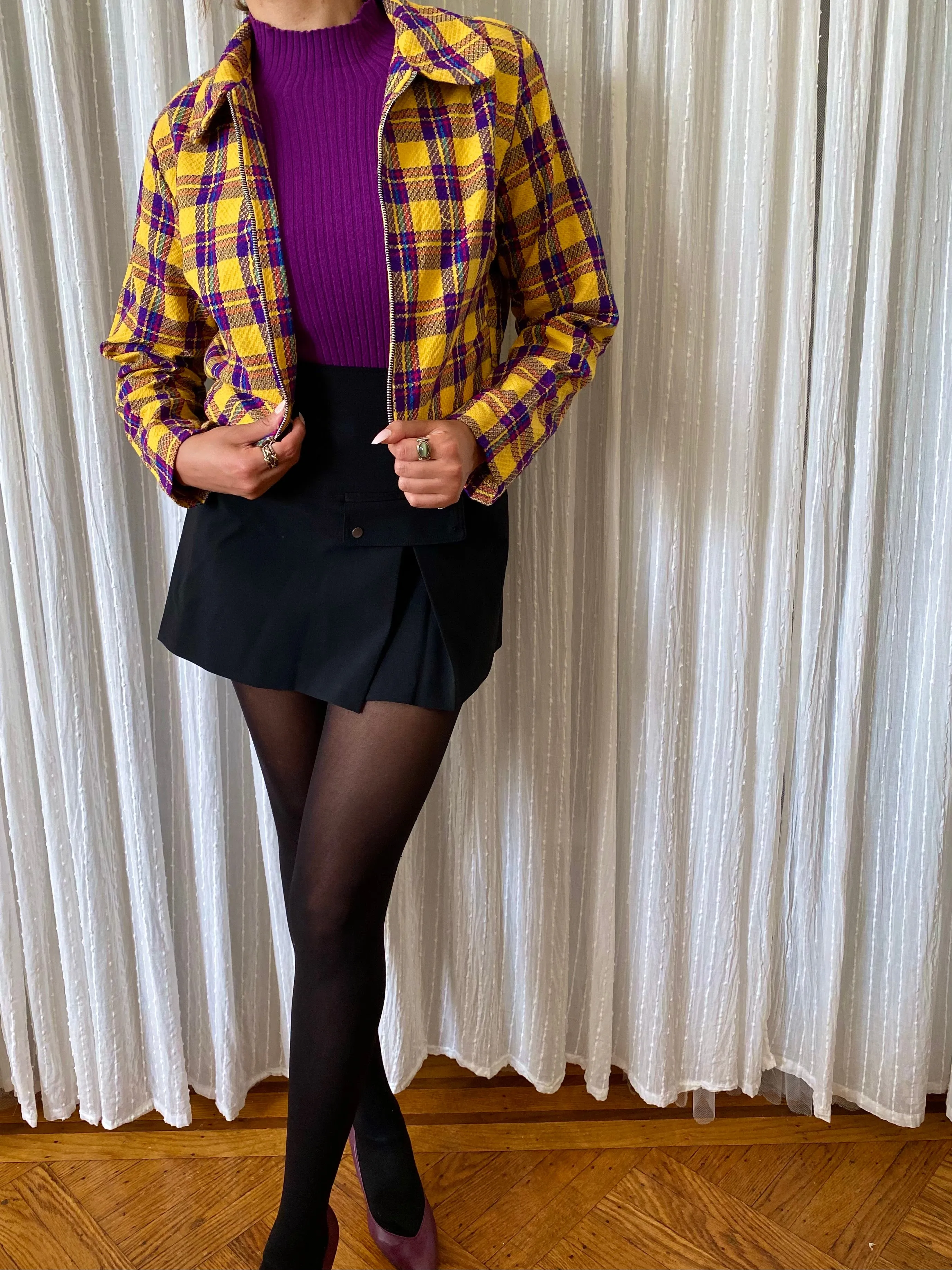 Yellow colorful long sleeve cropped sweater