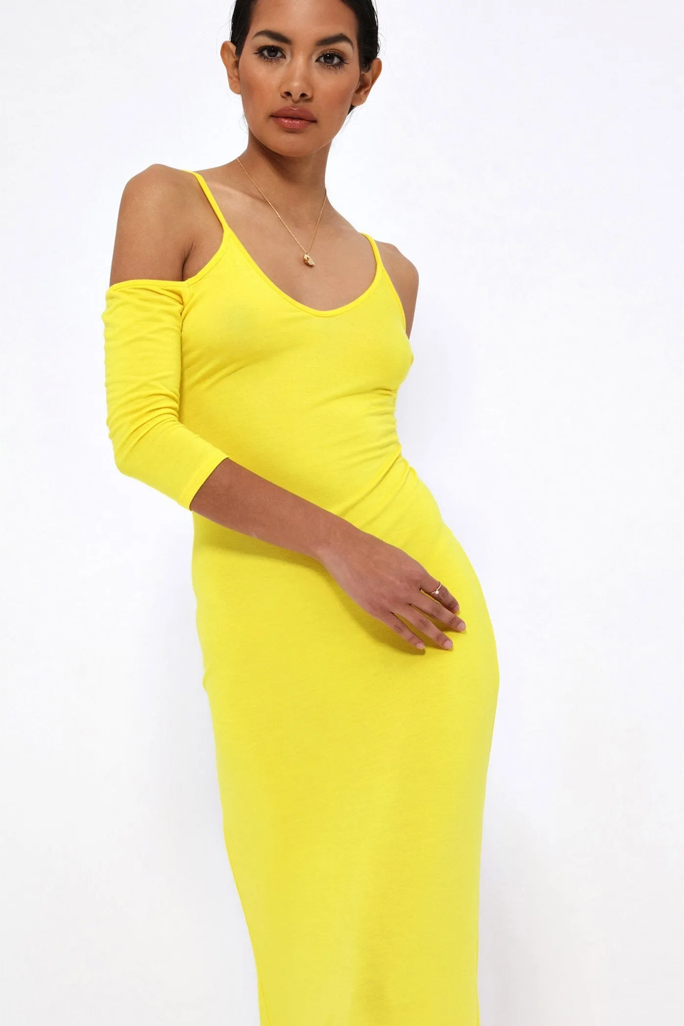 Yellow Open Shoulder Maxi Dress