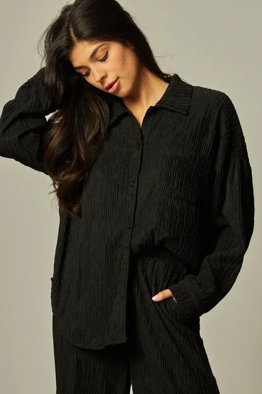 Zoe- black  pleated 2 piece set