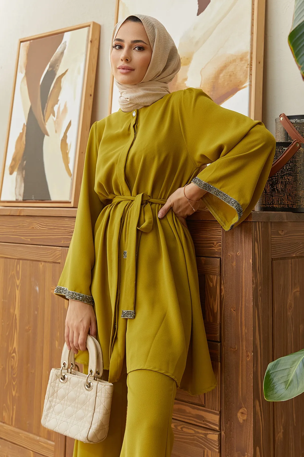 ZRF Women Spanish Flared Pants Tunic Set - Olive Green - Rogers